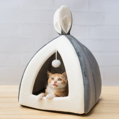 Covered Cat House Bed for Indoor Cats, Cozy Cat Cave for Cats & Small Dogs